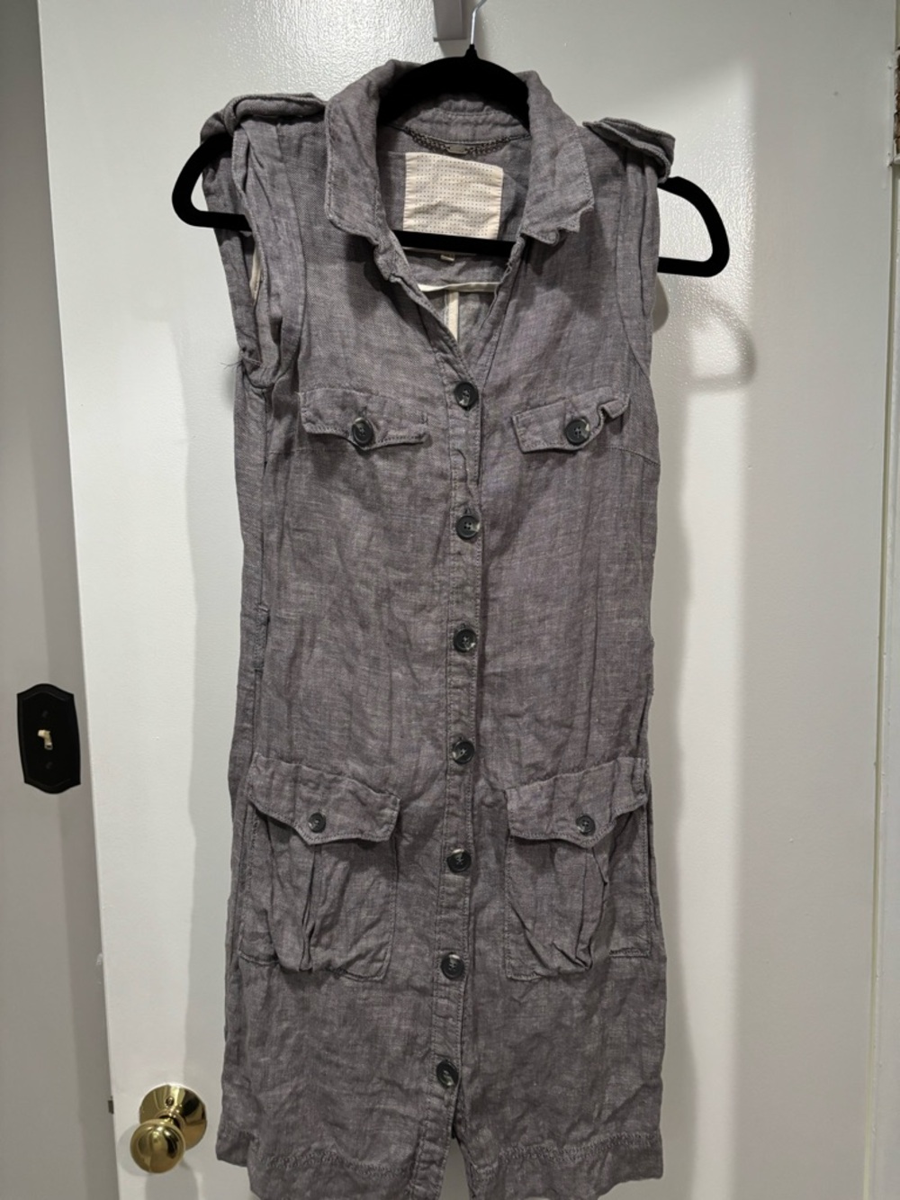 Inwear Sleeveless 100% Linen Utility Midi Dress in Gray Size 4